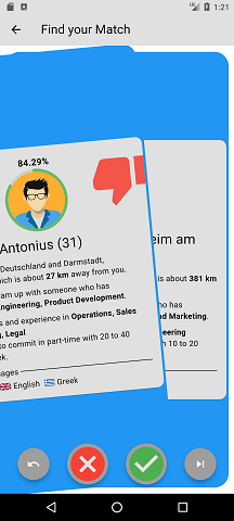Matching screen: Swipe left