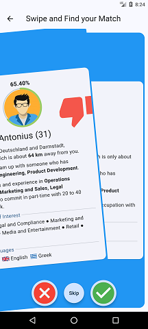 Matching screen: Swipe left